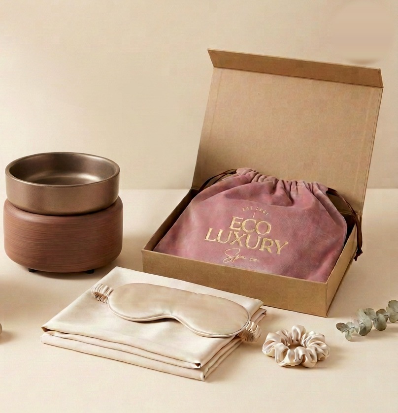 The free electric wax warmer beside the mulberry silk sanctuary set in its gift box