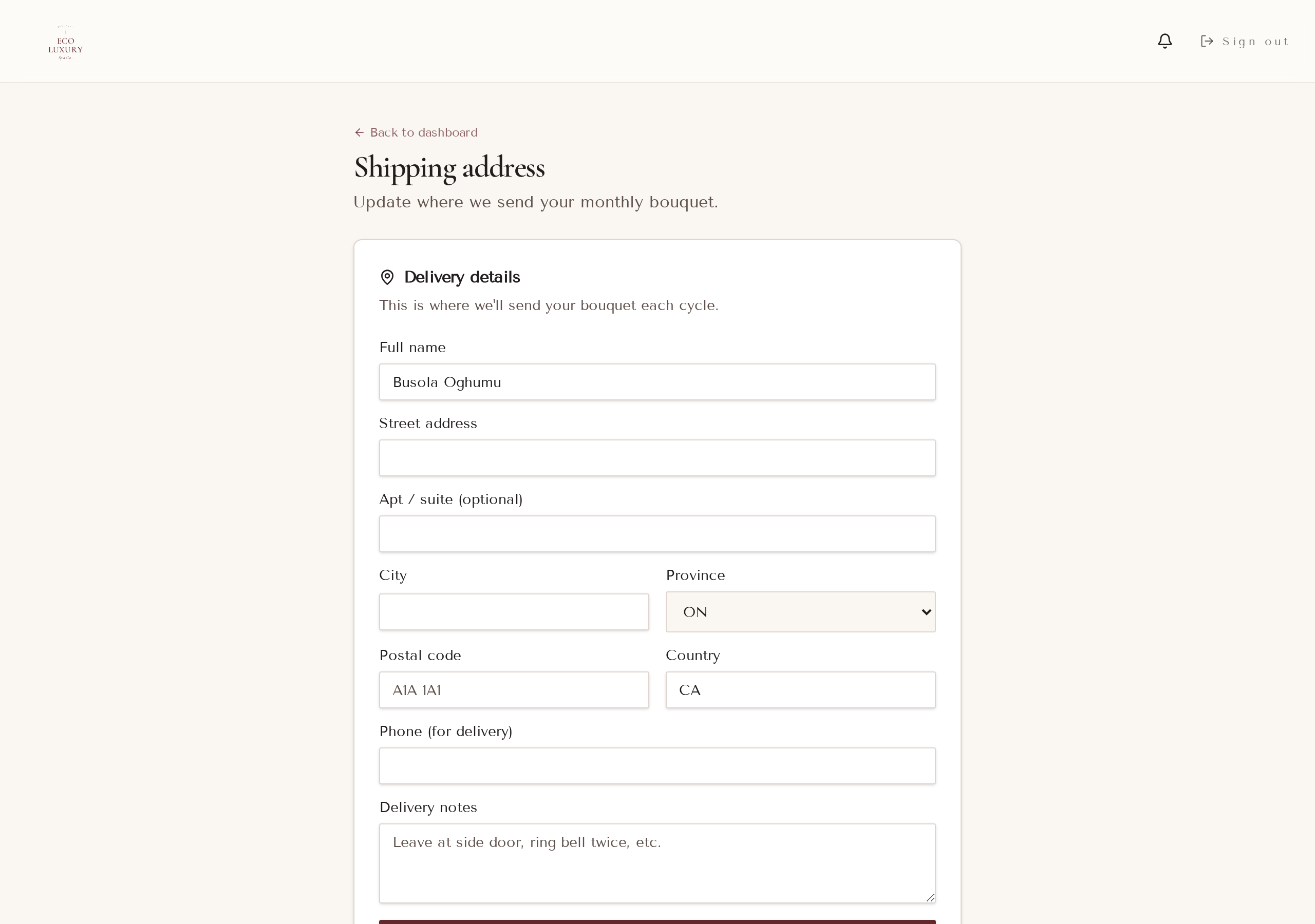 3. Update your shipping address